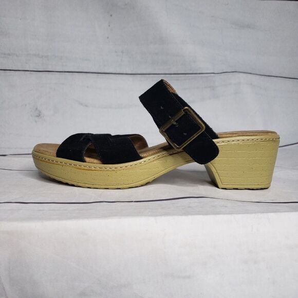 Land's End sandal 8 b black faux cork shoe - Picture 2 of 8